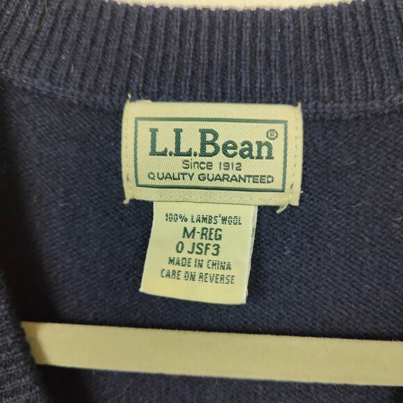Vintage‎ L.L. Bean Vest Mens Medium Navy Blue Green Houndstooth 100% Lambswool - Picture 3 of 5